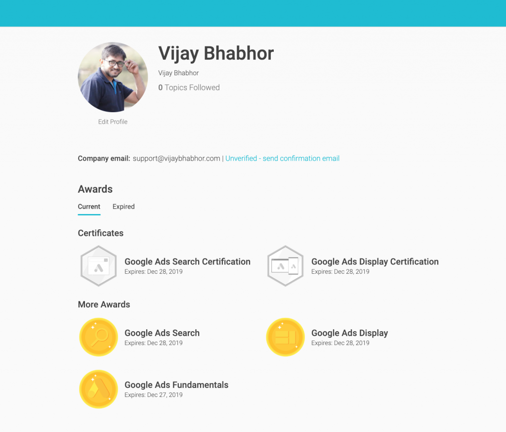 Vijay Bhahor Google Adwords Certificate